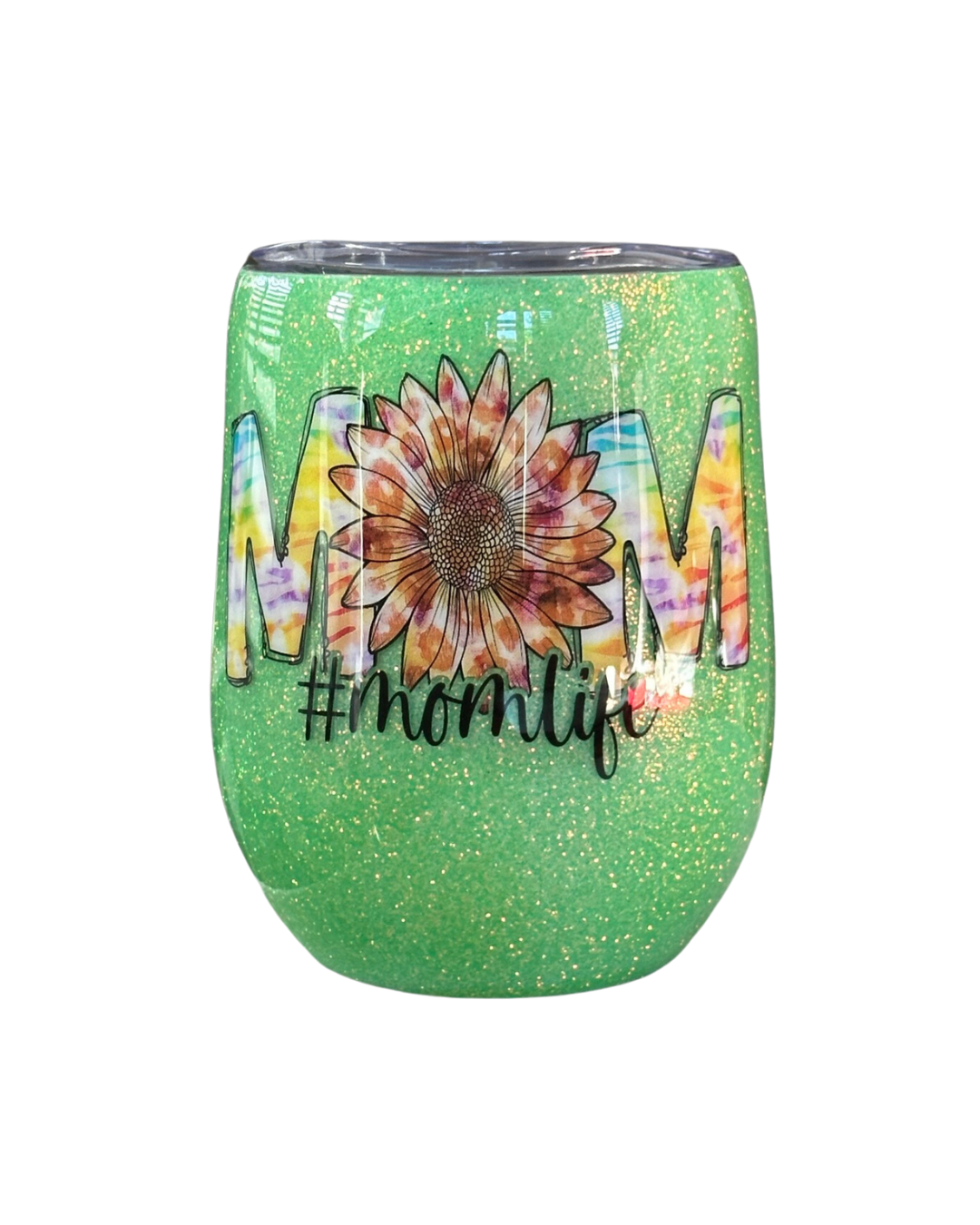 Mom's Life Glitter 12oz Stainless Steel Wine Tumbler