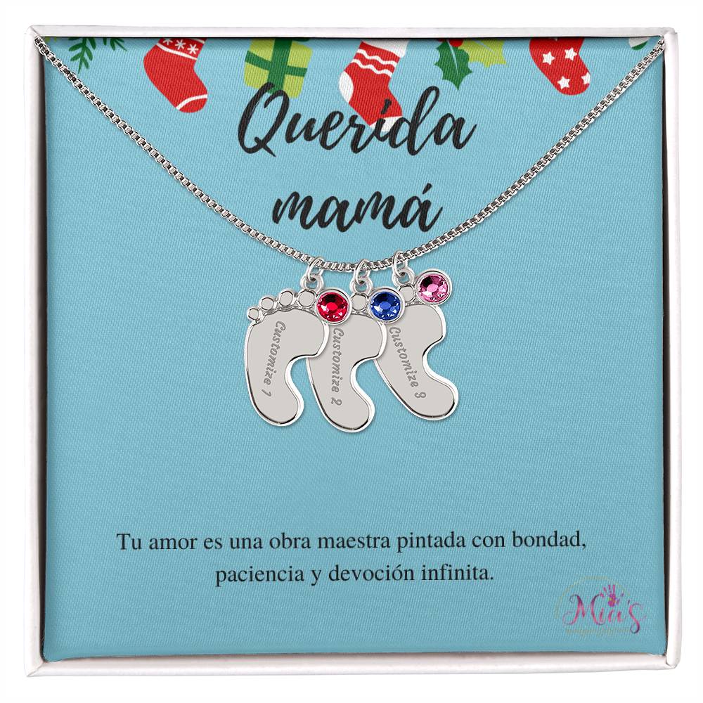 Custom Baby Feet Necklace with Birthstone for Mom