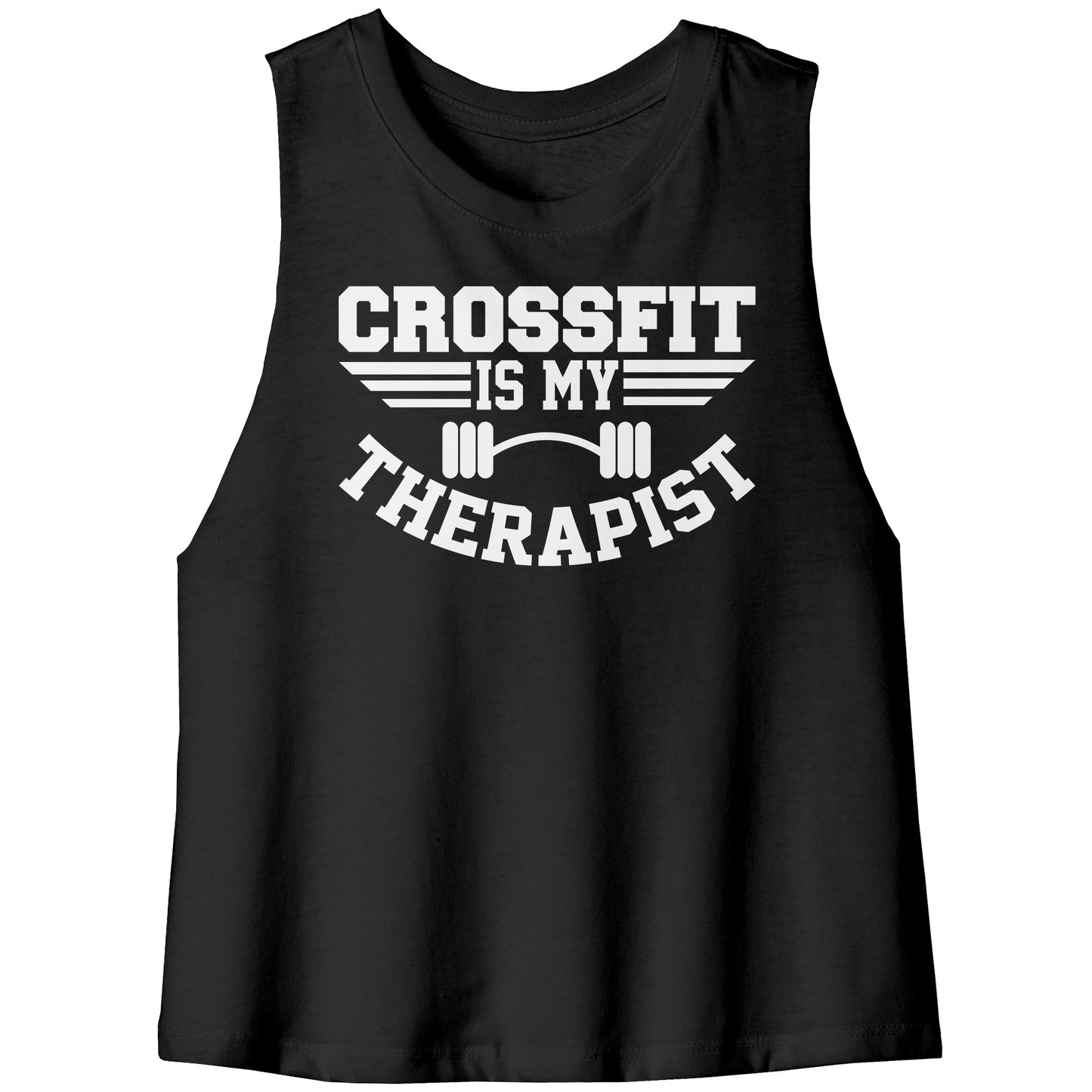 Crossfit is my Therapist Racerback Crop Tank White Letters