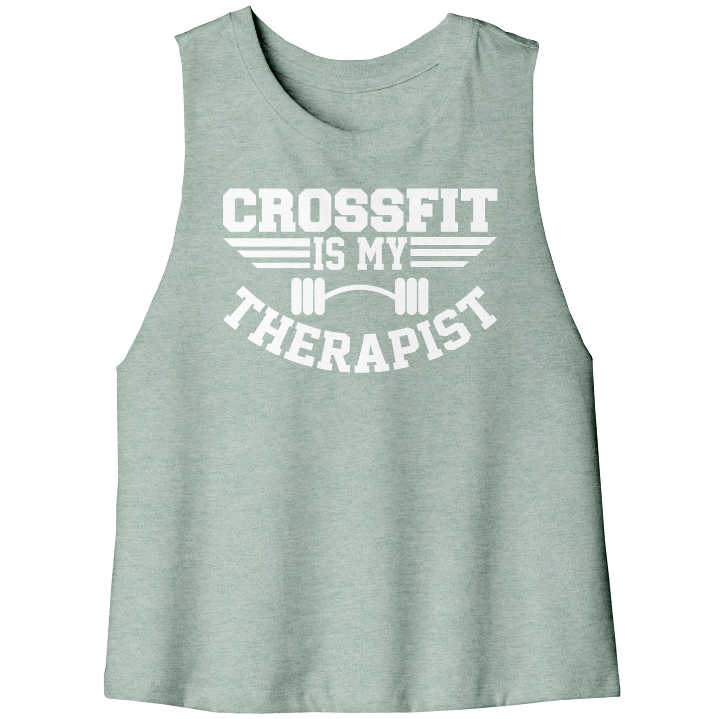 Crossfit is my Therapist Racerback Crop Tank White Letters