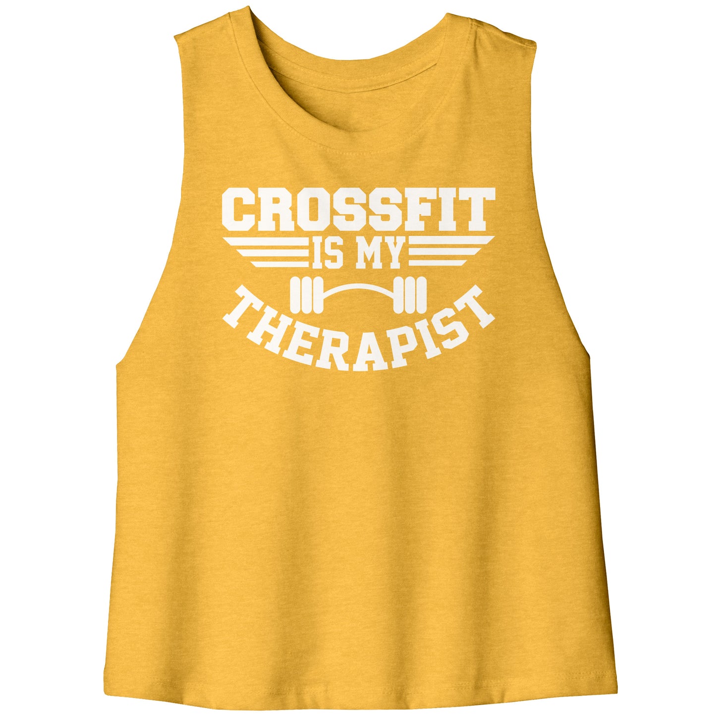 Crossfit is my Therapist Racerback Crop Tank White Letters