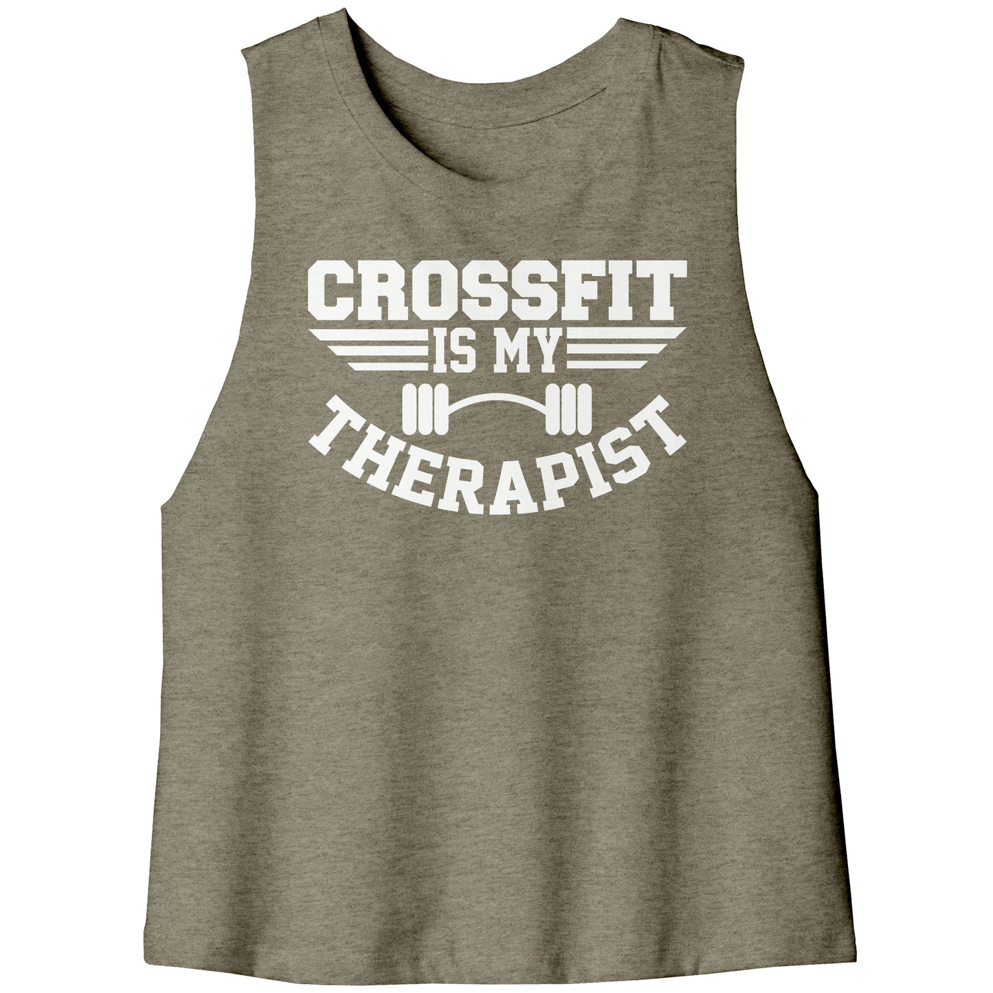 Crossfit is my Therapist Racerback Crop Tank White Letters