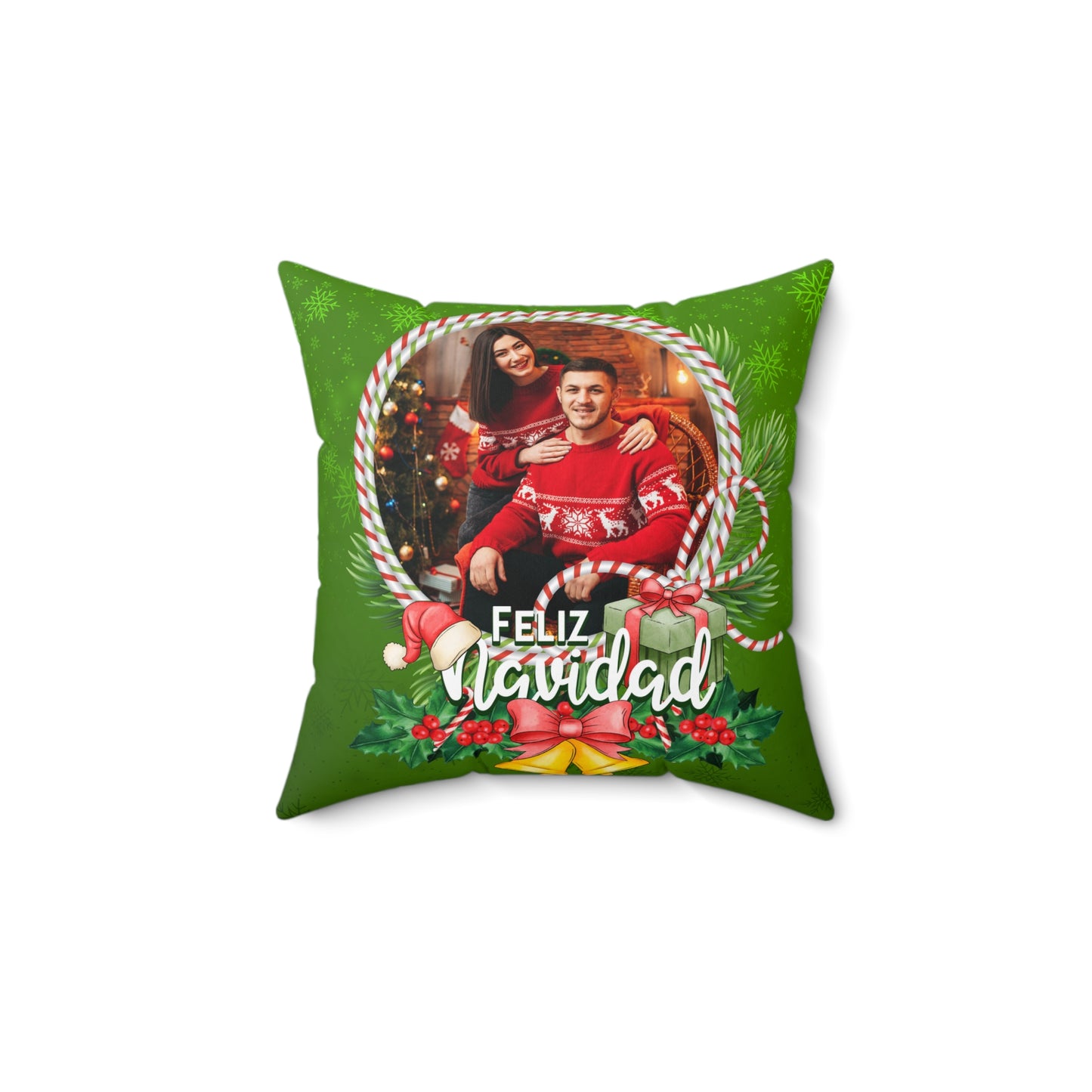 Feliz Navidad Green Pillow