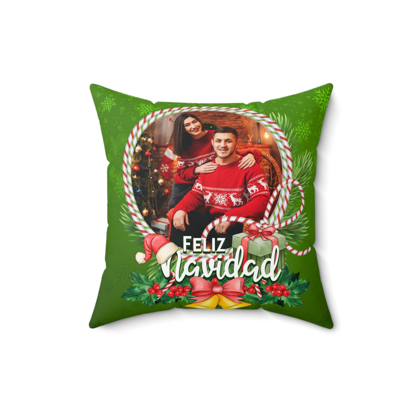 Feliz Navidad Green Pillow