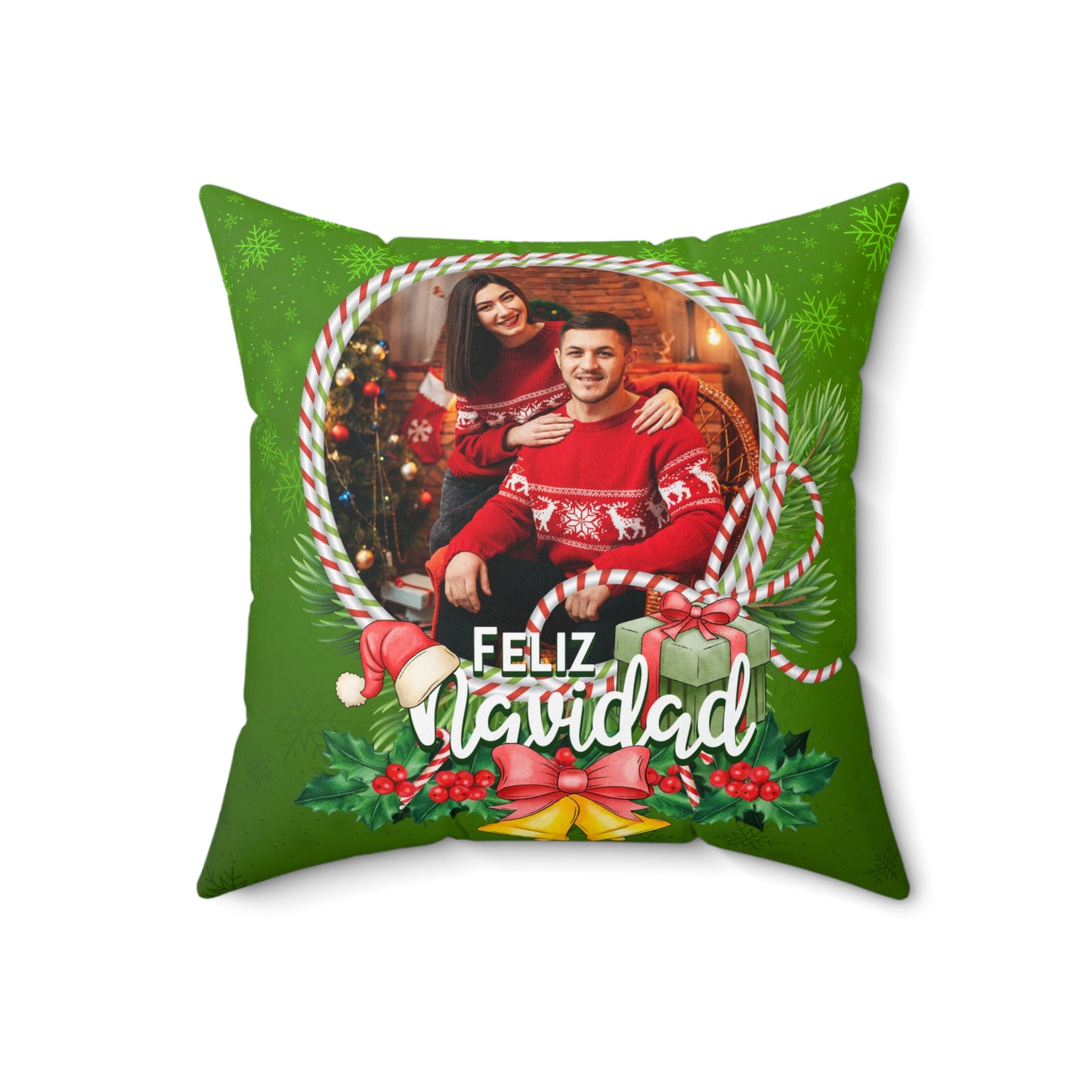 Feliz Navidad Green Pillow