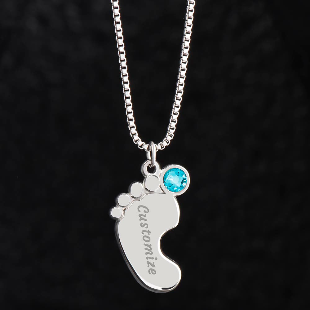 Custom Baby Feet Necklace with Birthstone for Mom