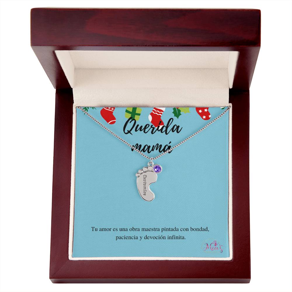 Custom Baby Feet Necklace with Birthstone for Mom