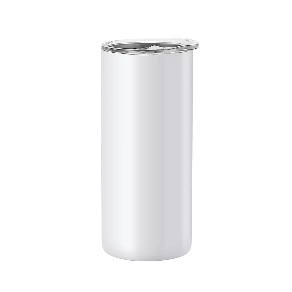 Blank Sublimation Skinny 14oz tumbler with metal straw and rubber bottom