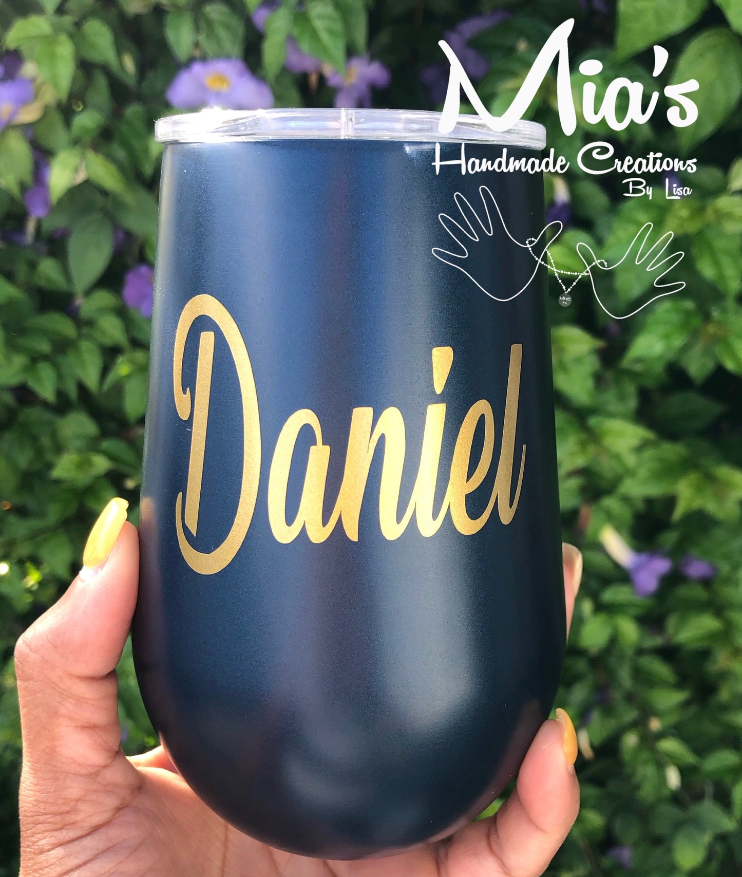 Personalized Steel Stemless Wine Tumbler with Lid, 12 oz